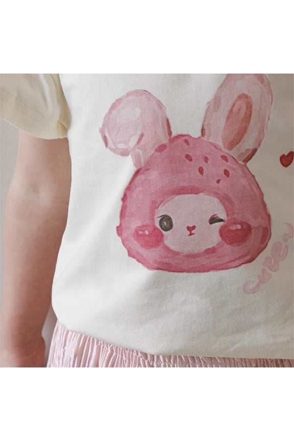 Sleeveless Tops for Girls Cotton Tee Cartoon Print Flutter Sleeve Cute For Infant Summer Clothing