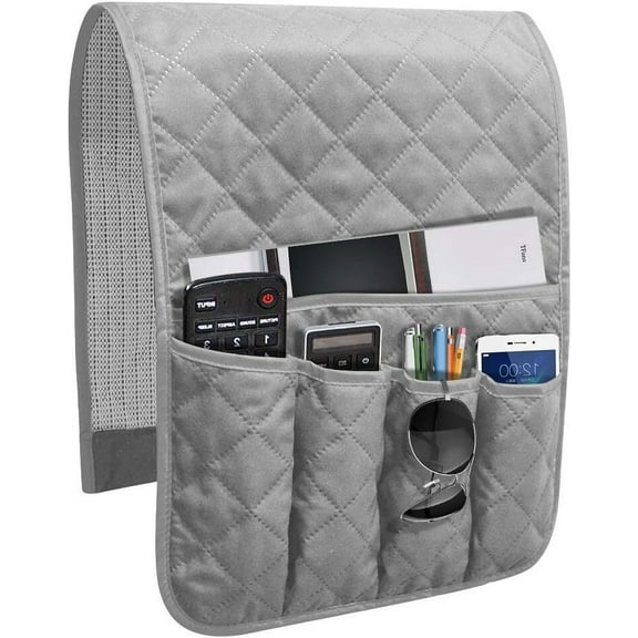 JIAYUEZHAO Sofa Armrest Organizer Non-Slip Arm Chair Bedside Caddy Storage Organizer for Recliner Couch with 5 Pockets for Cell Phone TV Remote Control Magazines(Grey)