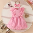 thumbnail image 1 of JIAYUE Spring Dresses For Girls Solid Color Short Sleeve Drop Shoulder Crew Neck Mid Length Ball Gown with Hairband For Toddler Stylish Playwear, 1 of 4