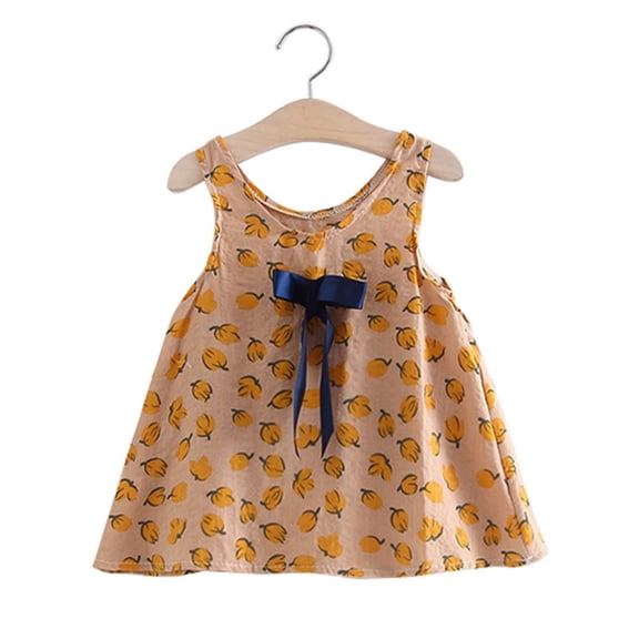JIAYUE Spring Dresses For Kids Girls Sleeveless Floral Square Neckline Mid Length with Bow Front Sundress For Toddler Casual Dress