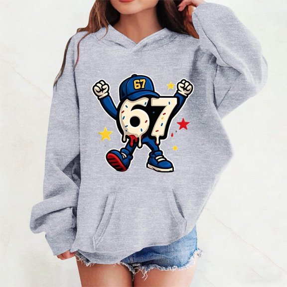 JIAYUE Spring Fall 67 Tops For Boys Girls Hoodie Cartoon Print Long Sleeve Hooded Lightweight Pullover For Child Stylish Urban Streetwear