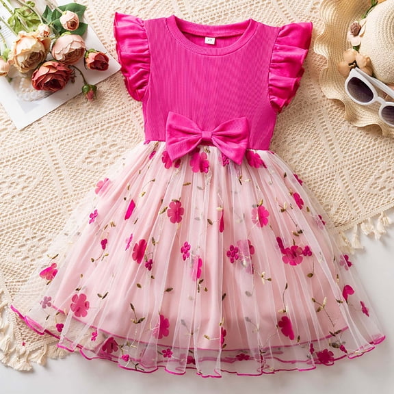 JIAYUE Spring Kids Girls Dresses Floral Sleeveless Round Neck A-Line Mid Length Embroidered For Child Casual Playwear