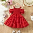 thumbnail image 1 of JIAYUE Spring Summer Dresses For Girls Short Sleeve Solid Color Off the Shoulder Square Neckline Mid Length Tutu Ruffles A-Line For Toddler Casual Dress, 1 of 6