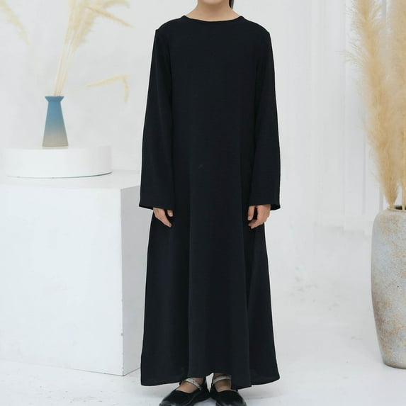 JIAYUE Spring Summer Girls Dresses Long Sleeve Solid Color Drop Shoulder Round Neck Shift Maxi Comfortable For Kids Comfy Dress