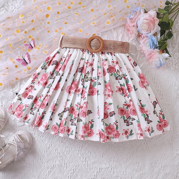 JIAYUE Spring Summer Girls Skirts Floral Mini Printed Elegant Pleated For Children Stylish Casual Skirt