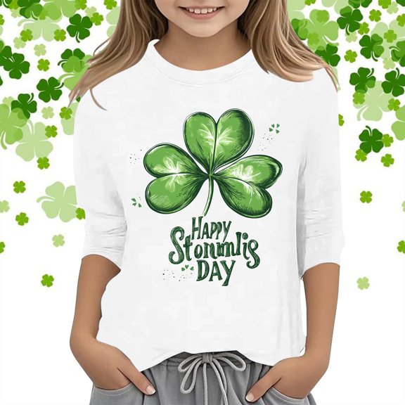 JIAYUE St Patricks Day Shirts For Kids Boys Girls Cartoon Short Sleeve Crew Neck Pull-On Classic Fit T Shirt Blouse Tops For Kids Seasonal Cozy Tops