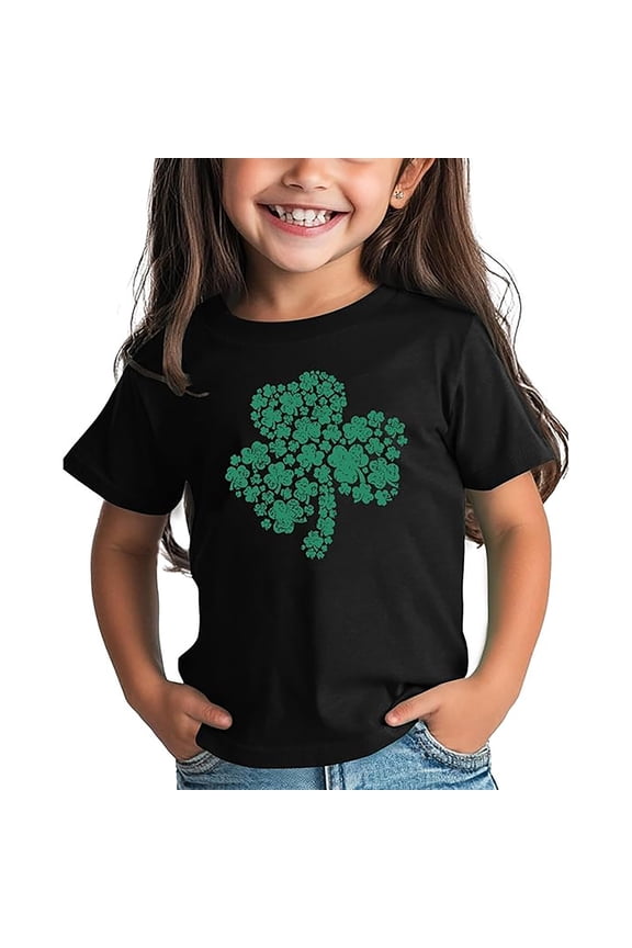 St Patricks Day Shirts Tops For Kids Cartoon Print Short Sleeve Crew Neck Pull-On Lightweight T Shirt For Child Seasonal Soft Layering