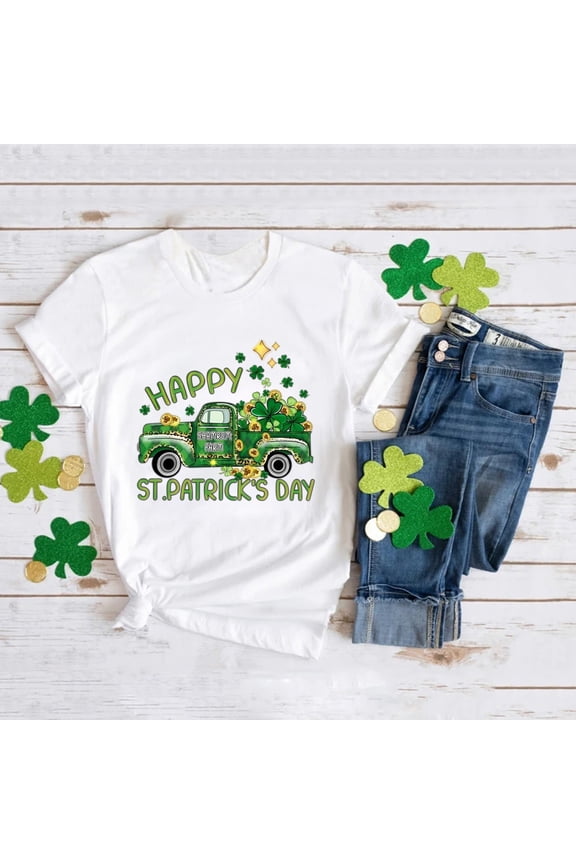 St Patricks Day Tops For Kids Boys Girls Cartoon Print Short Sleeve Round Neck Pull-On Lightweight T Shirt Tops For Toddler Stylish Urban Tops
