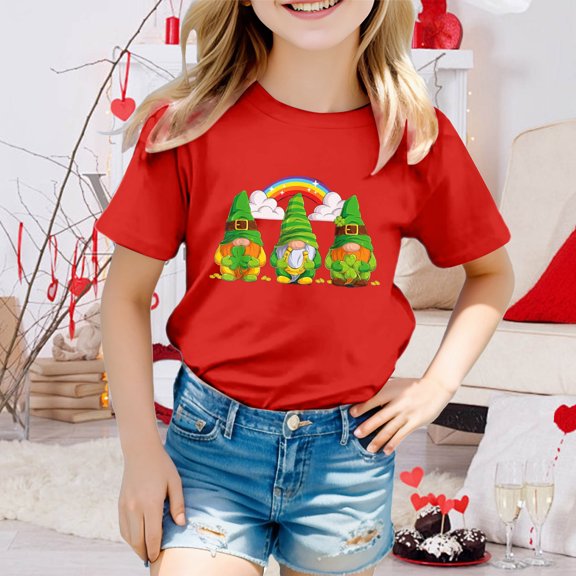 JIAYUE St Patricks Day Tops For Kids Boys Girls Crew Neck Cartoon Print Short Sleeve Pull-On Classic Fit T Shirts For Kids Casual Tees