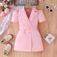 thumbnail image 1 of JIAYUE Suit Spring Kids Girls Dresses Solid Color Short Sleeve Drop Shoulder Collared Tunic Mid Length Button with Belt For Child Casual Wear, 1 of 7
