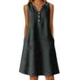 thumbnail image 1 of JIAYUE Summer Dresses For Women Sleeveless Classic V Neck Stylish A-Line Versatile Knee Length Casual Female Button Down Flowy Beach Dress, 1 of 6