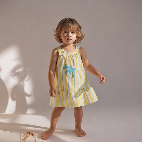 JIAYUE Summer Girls Dresses Cartoon Print Sleeveless Round Neck Tent Mid Length Comfortable For Kids Layering Dress