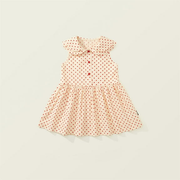 JIAYUE Summer Kids Girls Dresses Polka Dots Sleeveless Collared A-Line Mid Length Elegant For Child Play Dress