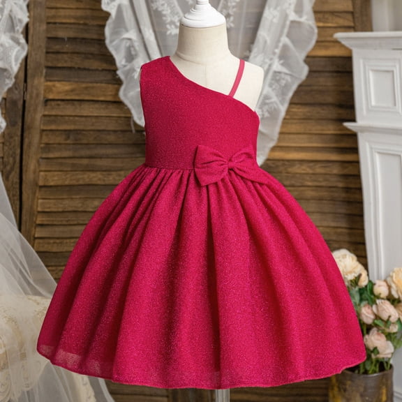 JIAYUE Summer Kids Girls Dresses Solid Color One Shoulder Boat Neck Sleeveless Long Spaghetti Strap Ball Gown For Children Breathable Dress