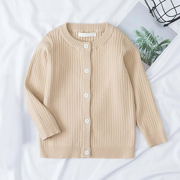 JIAYUE Sweater Unisex Long Sleeve Round Neck Striped Ribbed Open Front For Kids 1 To 7 Years Old Warm Layering Piece