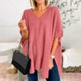 thumbnail image 1 of JIAYUE Sweaters For Women Solid Color Elbow-Length Drop Shoulder V-Neck Oversized Pullover For Women Cozy Seasonal, 1 of 4