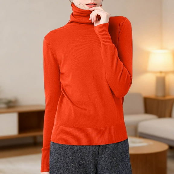 JIAYUE Sweaters for Women Solid Color Turtleneck Pullover Slim Fit Knit For Ladies Basic Apparel