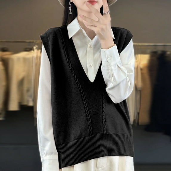 JIAYUE Sweaters for Women Solid Color Vest Sleeveless V Neck Open Front Knit Cardigan For Ladies Chic Apparel