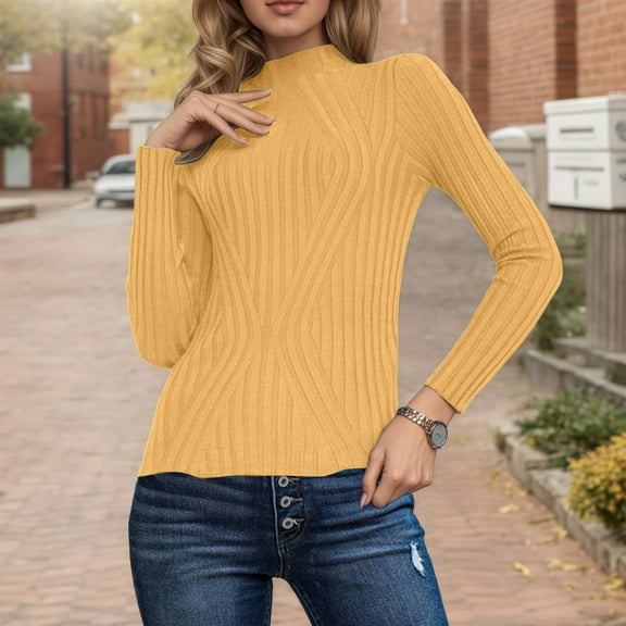JIAYUE Sweaters for Women Solid Color Wide Striped Pullover Long Sleeve Knit For Ladies Cozy Apparel