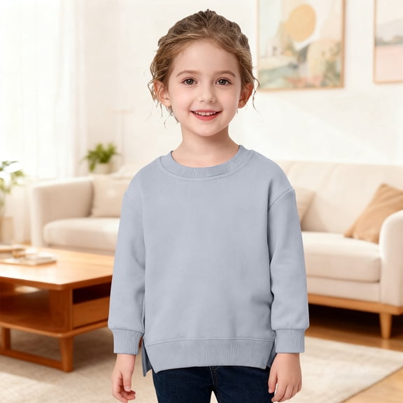 JIAYUE Sweatshirts For Boys Girls Solid Color Side Slit Long Sleeve Round Neck Pullover For Toddlers Urban Style