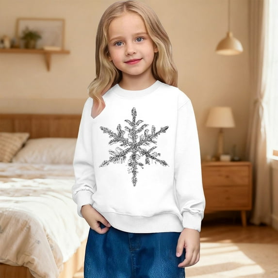 JIAYUE Sweatshirts For Boys Girls Unisex Snowflake Long Sleeve Snug Warmth Pull-On Crew Neck Pullover For Toddler Urban Streetwear Sweatshirts