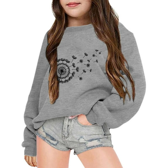 JIAYUE Sweatshirts For Girls Lovely Graphic Pattern Loose Fit Pullover Long Sleeve Top For Kids 3 14 Years Old Weekend Wear