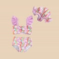 thumbnail image 1 of JIAYUE Swimsuit Set For Toddler Girls Floral Sleeveless Standard Straps Bikini Pull-On Square Neckline with Hat For Little One Cute Swim Wear, 1 of 3