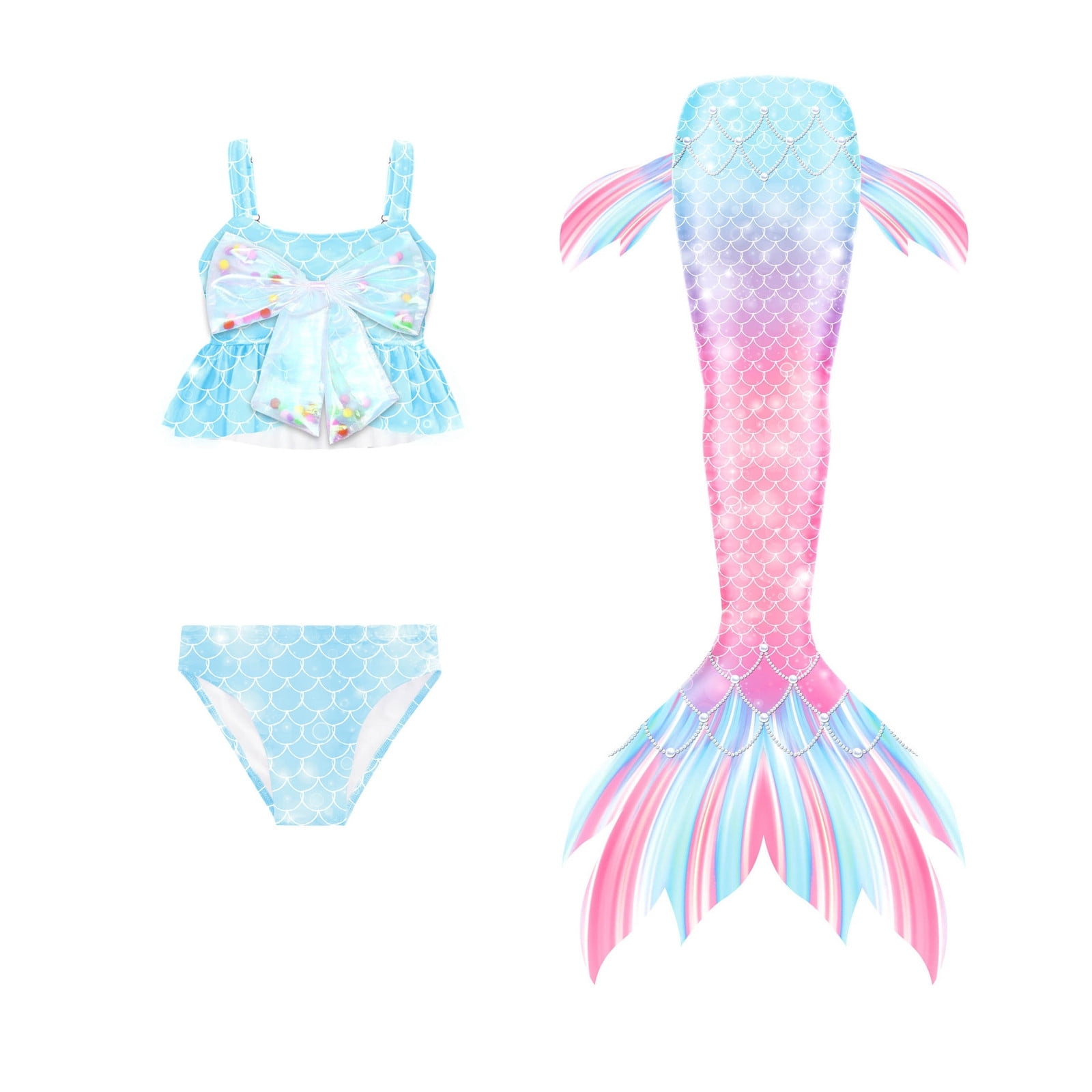 Fish Strap JIAYUE Swimsuit Set For Girls Fish Scales Sleeveless Spaghetti Straps ...