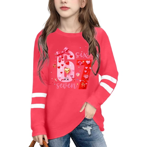 JIAYUE T-Shirts For Boys Girls Carnival 67 Graphic Print Long Sleeve Drop Shoulder Crew Neck Pullover Relaxed Fit For Toddler Casual Playwear