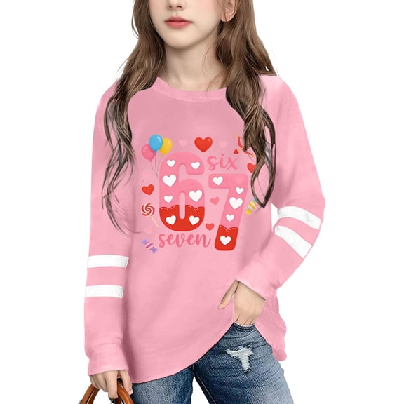 JIAYUE T-Shirts For Boys Girls Carnival 67 Graphic Print Long Sleeve Drop Shoulder Crew Neck Pullover Snug Comfy For Child Casual Playwear