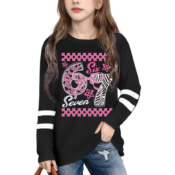 JIAYUE T-Shirts For Kids Boys Girls Carnival 67 Graphic Print Long Sleeve Drop Shoulder Crew Neck Pullover Cozy Soft For Kids Casual Playwear