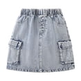 thumbnail image 1 of JIAYUE Teen Girls Stylish Denim Mini Skirt Casual With Side Pockets Elastic Waist Fashion Washed Cargo Skirts For Juniors Everyday Wear, 1 of 8