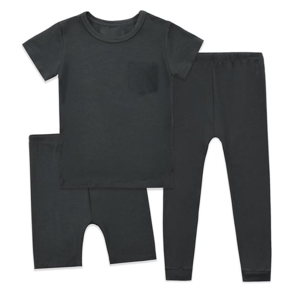 JIAYUE Toddler 3-Piece Pajama Set Baggy Crew Neck Short Sleeve Solid Color Tops With Long Pants Sleepwear for Casual Nightwear,7-8 Years