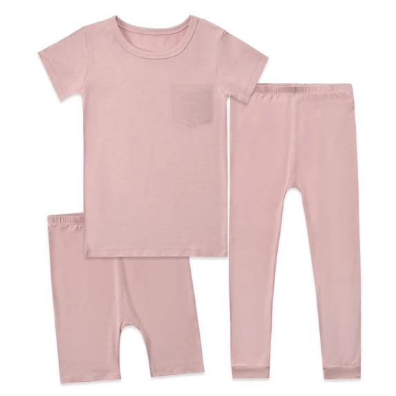 JIAYUE Toddler 3-Piece Pajama Set Crew Neck Short Sleeve Solid Color Tops With Long Pants Sleepwear for Casual Home Night,11-12 Years