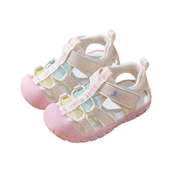JIAYUE Toddler Boys Girls Athletic Sandals Summer Baby Breathable Soft Sole Hook And Loop Sports Footwear Mesh Letter Print Closed Toe Walking Shoes For Kids