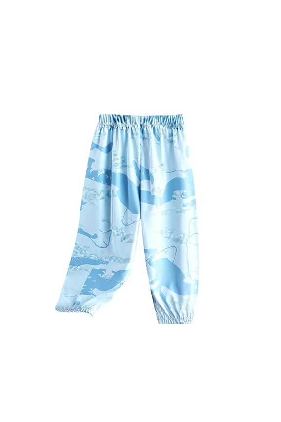 Toddler Boys Girls Summer Pants Elastic Waist Ankle-Tied Ice Silk Graphic Print Breathable Leggings Kids Outdoor Sportswear Children Stylish Versatile Bottoms