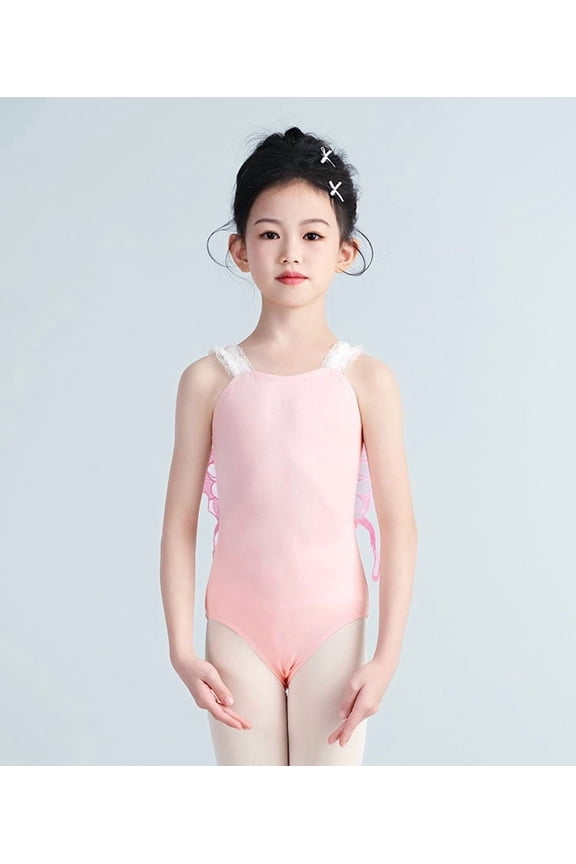 Toddler Girls Romper Dance Performance Leotard Square Neck Sleeveless Butterfly Detail Jumpsuit For Ballet Practice And Stage Shows