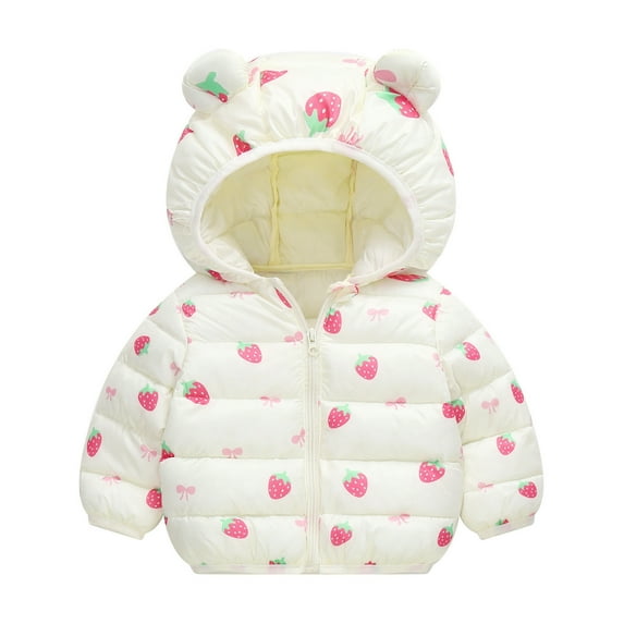 JIAYUE Toddlers Boys Girls Jackets Coats Cartoon Print Long Sleeve Hooded Zipper Puffer For Child Casual Stylish Dailywear