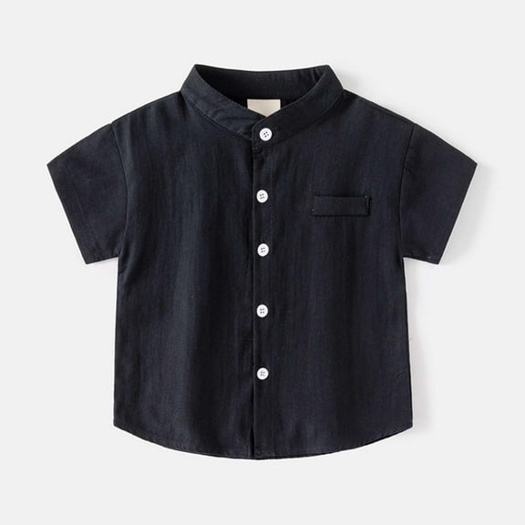 JIAYUE Tops Blouses For Boys Girls Solid Color Short Sleeve Collared Pull-On Gentleman Style Blouse For Children Relaxed Basic Tops