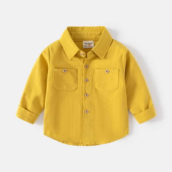 JIAYUE Tops Blouses For Kids Boys Solid Color Long Sleeve Collared Button Gentleman Style Blouse For Toddler Relaxed Basic Tops