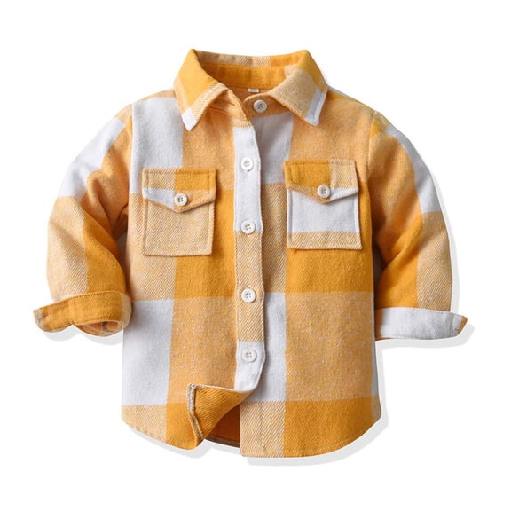 JIAYUE Tops Outerwear Jackets For Boys Girls Long Sleeve Plaid Collared Button Coat For Children Fashion Clothing