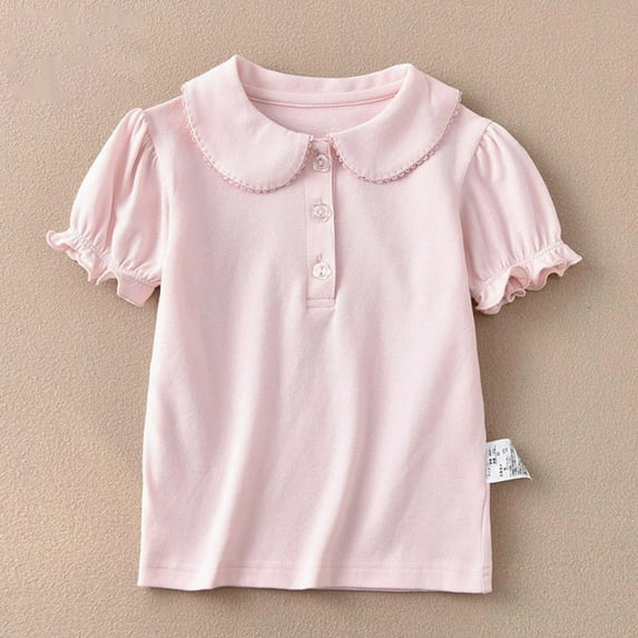 JIAYUE Tops for Boys Girls Cotton Short Sleeve Collared Shirt Solid Color Comfortable For Kids Classic Apparel