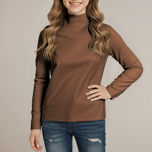 JIAYUE Tops for Boys Girls Thermal Long Sleeve Semi High Neck Tee Solid Color For Kids Layering Choices