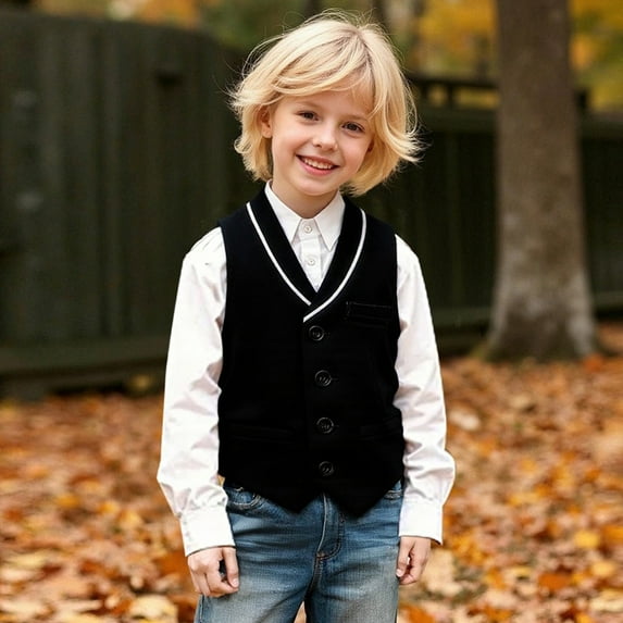 JIAYUE Tops for Boys Sleeveless Knit Vest Button Front Solid Color For Kids Formal Occasion Wear