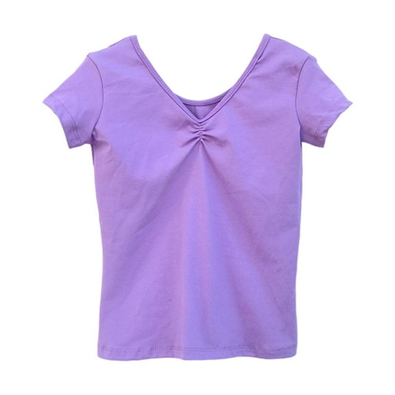 JIAYUE Tops for Girls Dancewear Short Sleeve Round Neck Solid Color For Kids Ballet Practice Wear