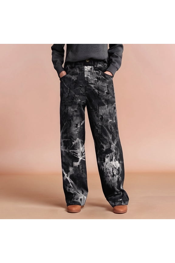 Trousers For Boys Girls Tie Dye Straight Leg Boyfriend Mid Waist Trousers For Children Casual Everyday Bottoms