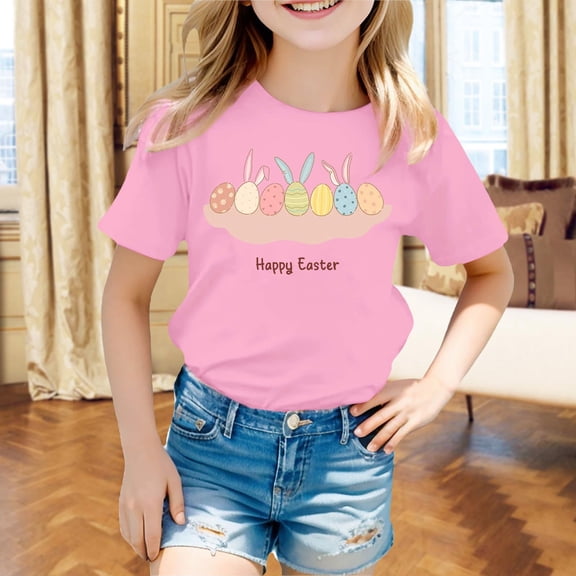 JIAYUE Unisex Boys Girls Easter Tops Shirts Cartoon Short Sleeve Crew Neck Pull-On Classic Fit T Shirt For Children Fancy Lovely Everyday Wear