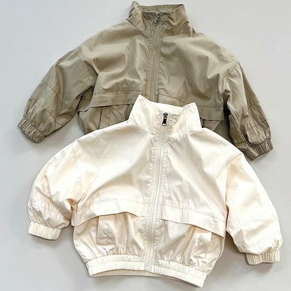 JIAYUE Unisex Jackets Coats For Kids Solid Color Long Sleeve Collared Zipper Windbreaker For Toddler Casual Outerwear