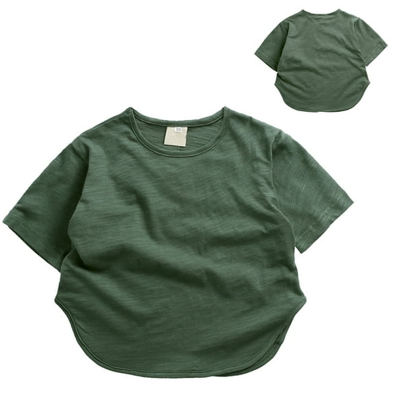 JIAYUE Unisex Kids Boys Girls Tops Solid Color Short Sleeve Crew Neck Pull-On Lightweight T Shirt Tops For Child Dailywear Cozy Tops