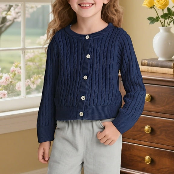 JIAYUE Unisex Sweaters Long Sleeve Round Neck Linen Blend Cable Button Front For Toddlers 6 Months To 10 Years Old Vintage Attire